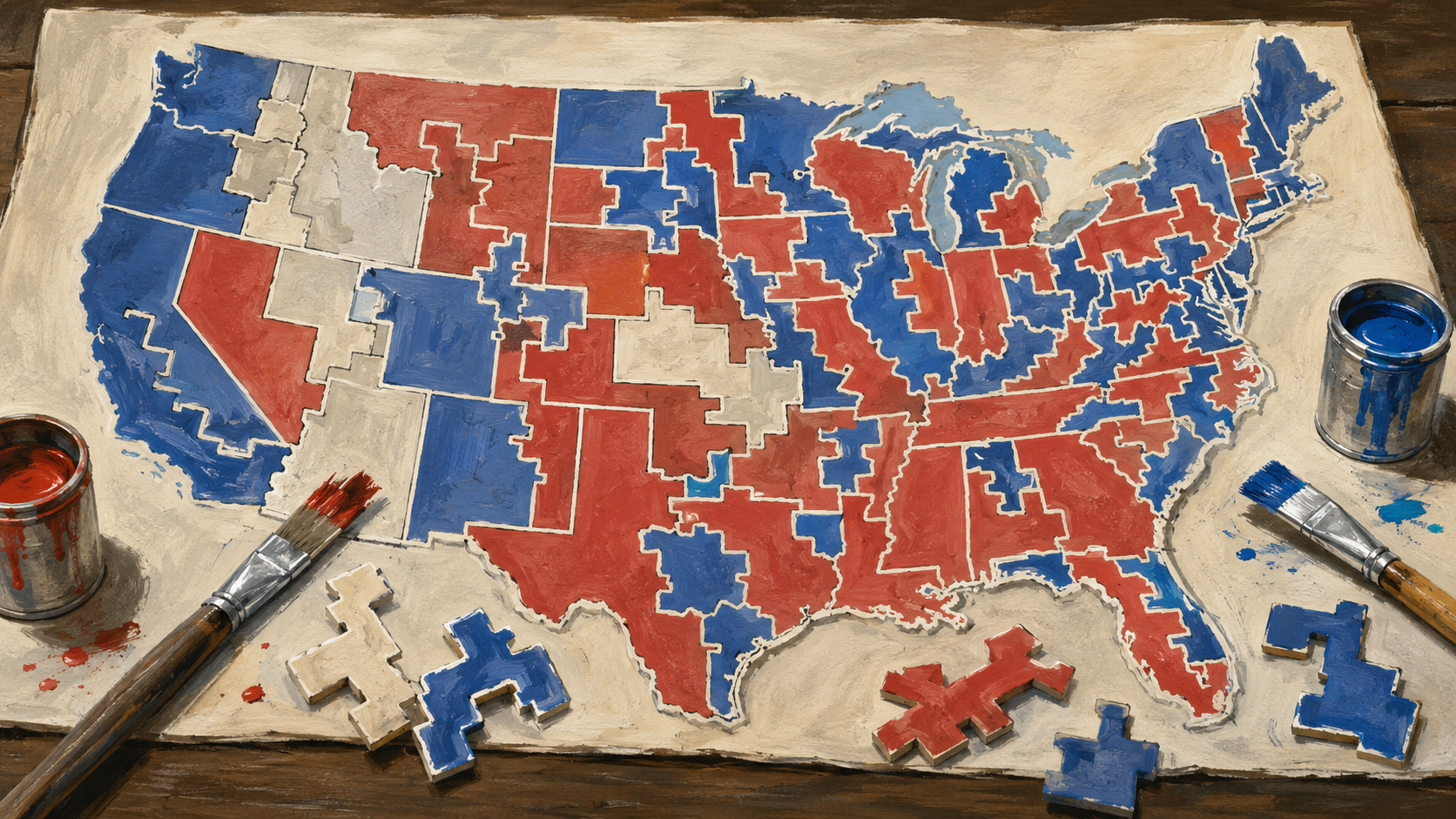 Political map being painted with brushwork